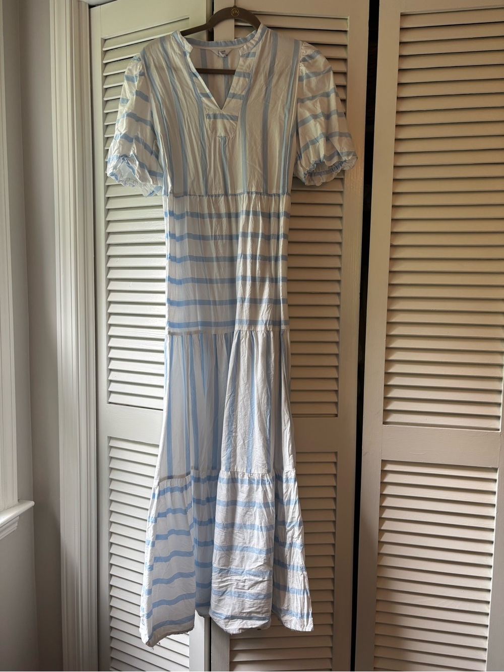 crown & ivy White and Light Blue Striped Maxi Dress